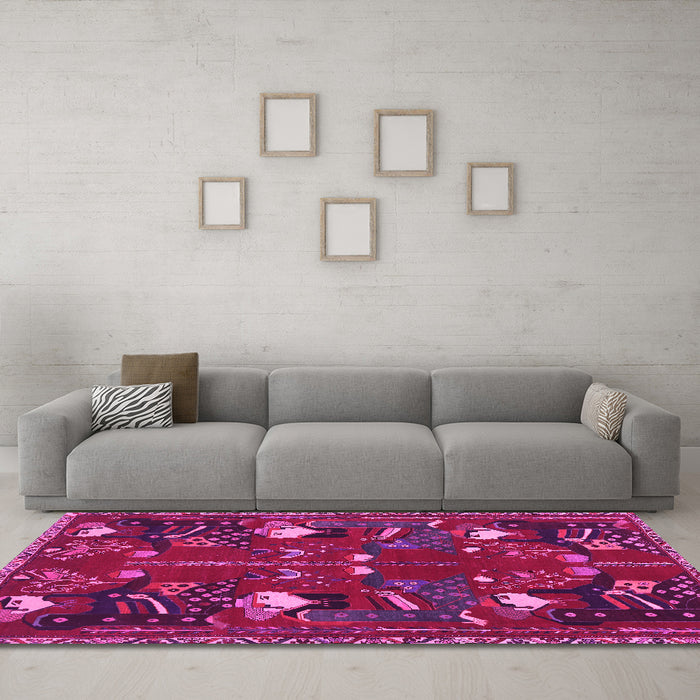 Machine Washable Persian Pink Traditional Rug in a Living Room, wshtr1155pnk