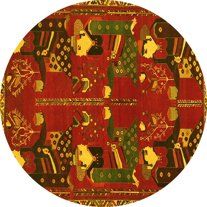 Round Persian Yellow Traditional Rug, tr1155yw