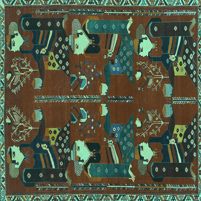 Square Machine Washable Persian Turquoise Traditional Area Rugs, wshtr1155turq