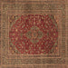 Square Machine Washable Medallion Brown Traditional Rug, wshtr1156brn