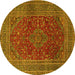 Round Machine Washable Medallion Yellow Traditional Rug, wshtr1156yw