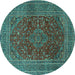 Round Medallion Turquoise Traditional Rug, tr1156turq