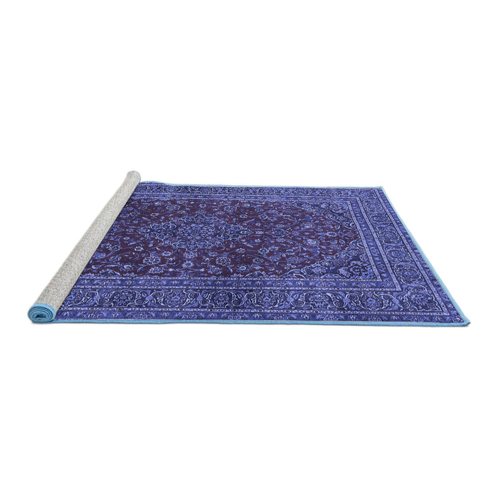 Sideview of Machine Washable Medallion Blue Traditional Rug, wshtr1156blu