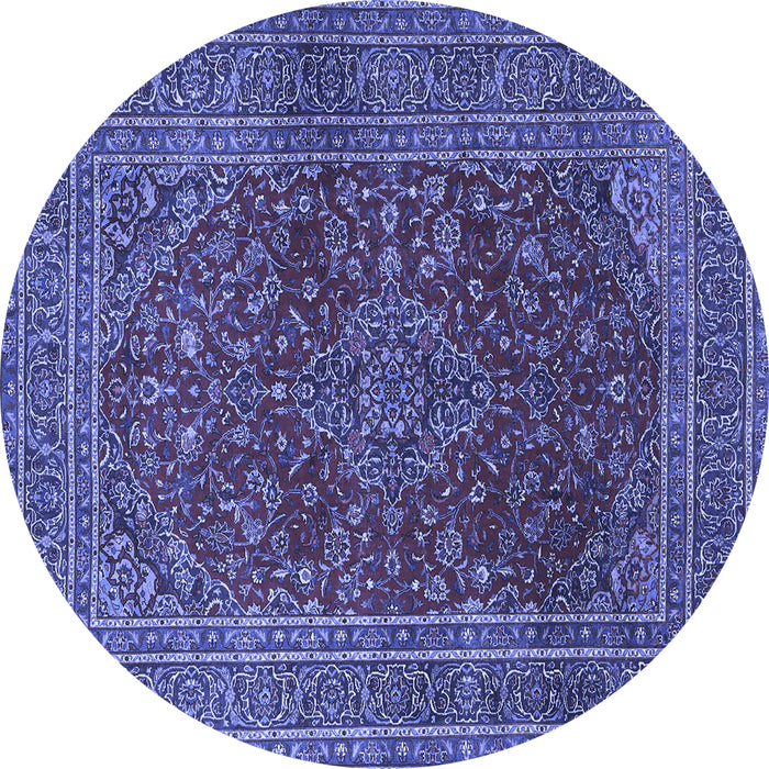 Round Machine Washable Medallion Blue Traditional Rug, wshtr1156blu