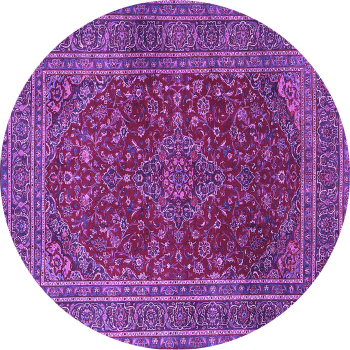 Round Machine Washable Medallion Purple Traditional Area Rugs, wshtr1156pur