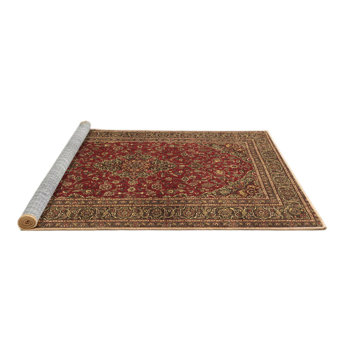 Sideview of Machine Washable Medallion Brown Traditional Rug, wshtr1156brn