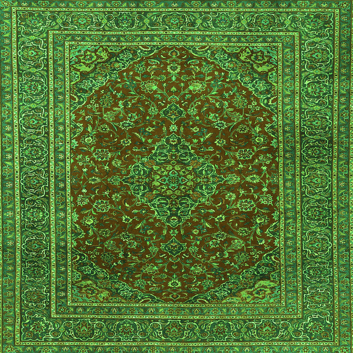Round Machine Washable Medallion Green Traditional Area Rugs, wshtr1156grn
