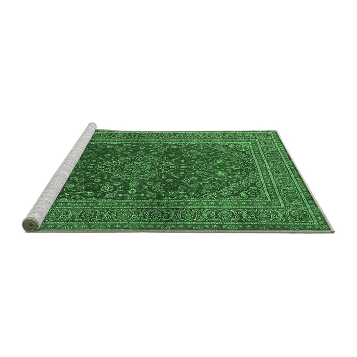Sideview of Machine Washable Medallion Emerald Green Traditional Area Rugs, wshtr1156emgrn