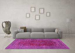 Machine Washable Medallion Pink Traditional Rug in a Living Room, wshtr1156pnk