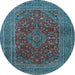 Round Machine Washable Medallion Light Blue Traditional Rug, wshtr1156lblu