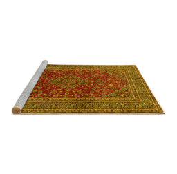 Sideview of Machine Washable Medallion Yellow Traditional Rug, wshtr1156yw