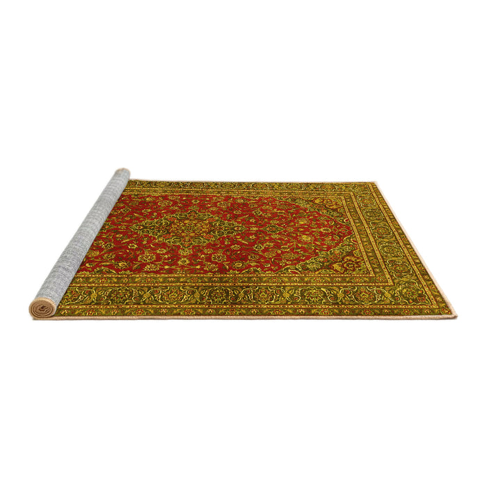 Sideview of Machine Washable Medallion Yellow Traditional Rug, wshtr1156yw
