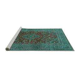 Sideview of Machine Washable Medallion Turquoise Traditional Area Rugs, wshtr1156turq