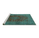 Sideview of Machine Washable Medallion Turquoise Traditional Area Rugs, wshtr1156turq