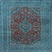 Square Machine Washable Medallion Light Blue Traditional Rug, wshtr1156lblu