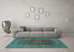 Machine Washable Medallion Turquoise Traditional Area Rugs in a Living Room,, wshtr1156turq