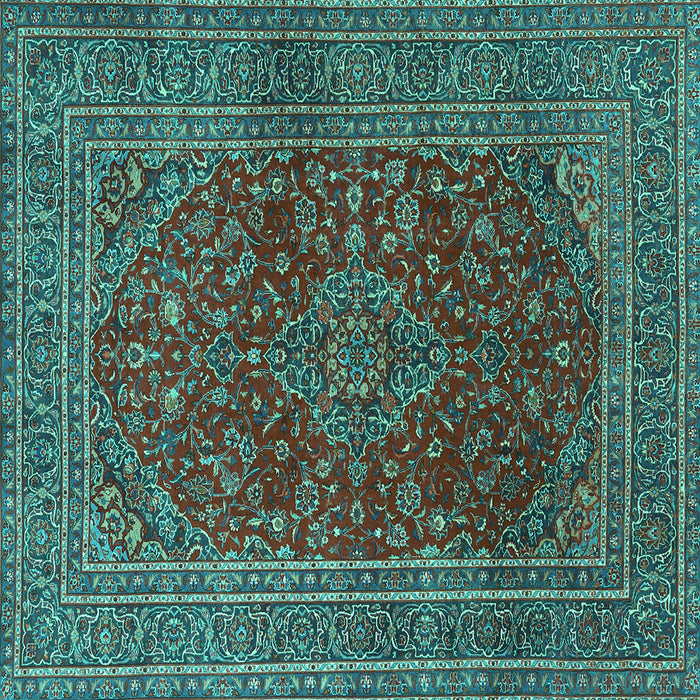 Square Medallion Turquoise Traditional Rug, tr1156turq