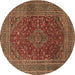 Round Medallion Brown Traditional Rug, tr1156brn