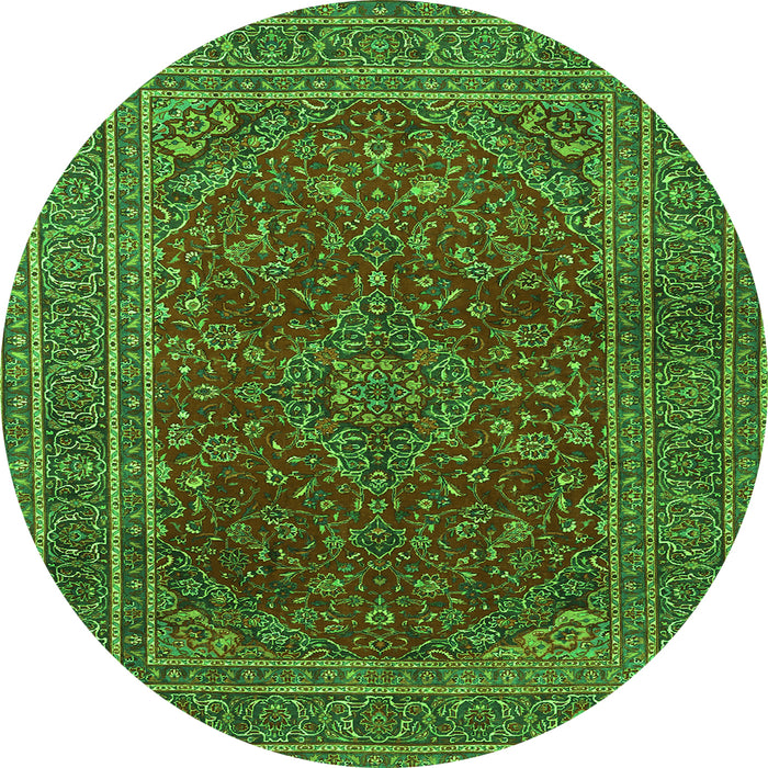 Machine Washable Medallion Green Traditional Area Rugs, wshtr1156grn
