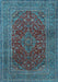 Machine Washable Medallion Light Blue Traditional Rug, wshtr1156lblu