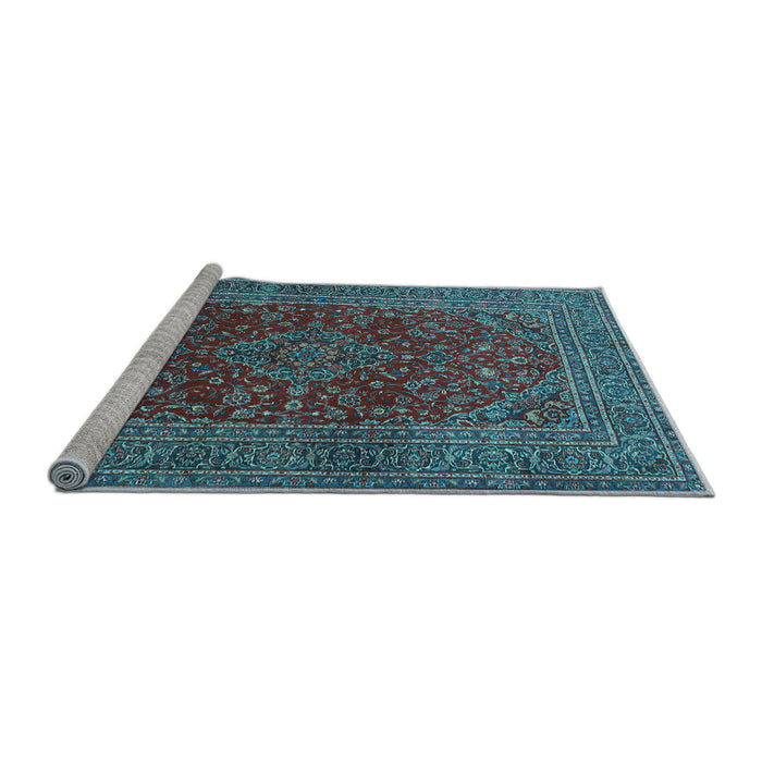 Sideview of Machine Washable Medallion Light Blue Traditional Rug, wshtr1156lblu