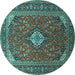 Round Machine Washable Medallion Turquoise Traditional Area Rugs, wshtr1157turq