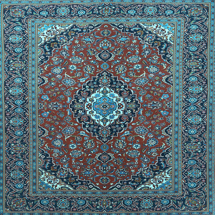 Square Machine Washable Medallion Light Blue Traditional Rug, wshtr1157lblu