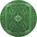 Round Machine Washable Medallion Emerald Green Traditional Area Rugs, wshtr1157emgrn