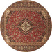 Round Machine Washable Medallion Brown Traditional Rug, wshtr1157brn