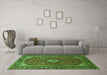 Machine Washable Medallion Green Traditional Area Rugs in a Living Room,, wshtr1157grn