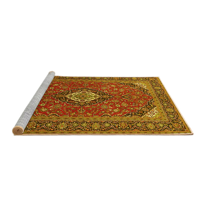 Sideview of Machine Washable Medallion Yellow Traditional Rug, wshtr1157yw