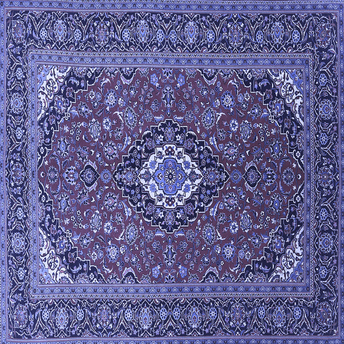 Square Machine Washable Medallion Blue Traditional Rug, wshtr1157blu