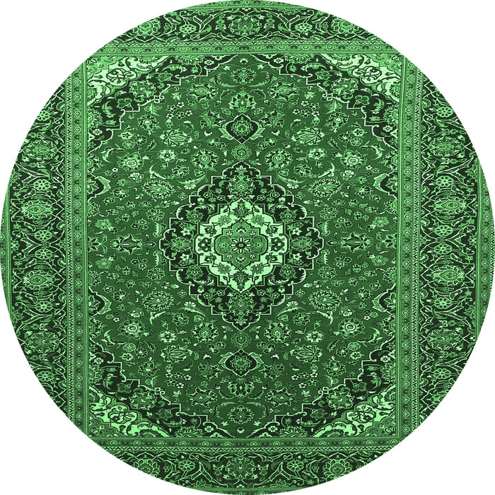 Round Medallion Emerald Green Traditional Rug, tr1157emgrn