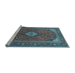 Sideview of Machine Washable Medallion Light Blue Traditional Rug, wshtr1157lblu