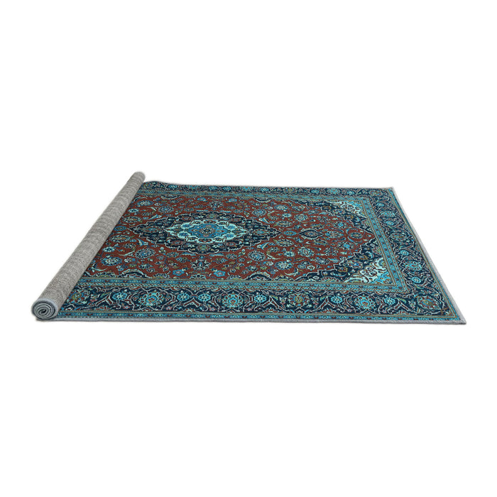 Sideview of Machine Washable Medallion Light Blue Traditional Rug, wshtr1157lblu