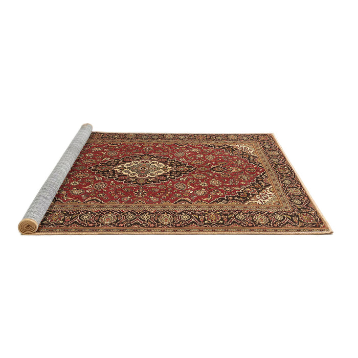 Sideview of Machine Washable Medallion Brown Traditional Rug, wshtr1157brn