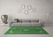 Machine Washable Medallion Emerald Green Traditional Area Rugs in a Living Room,, wshtr1157emgrn