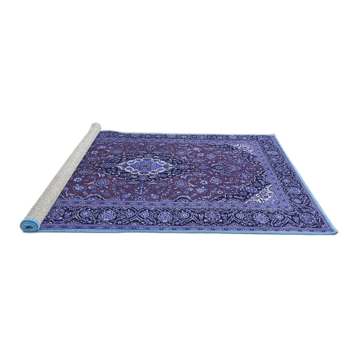 Sideview of Machine Washable Medallion Blue Traditional Rug, wshtr1157blu