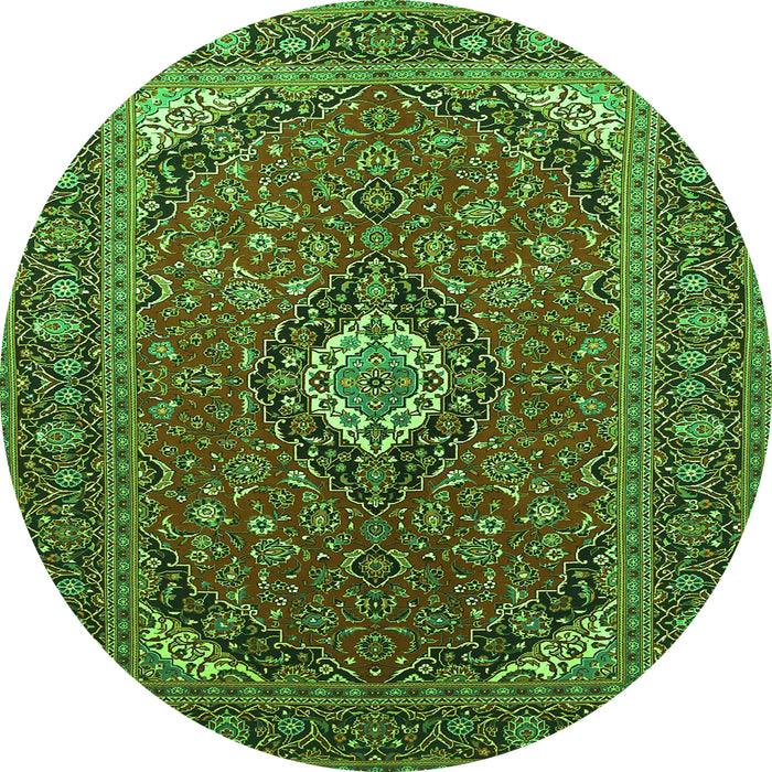 Square Medallion Green Traditional Rug, tr1157grn