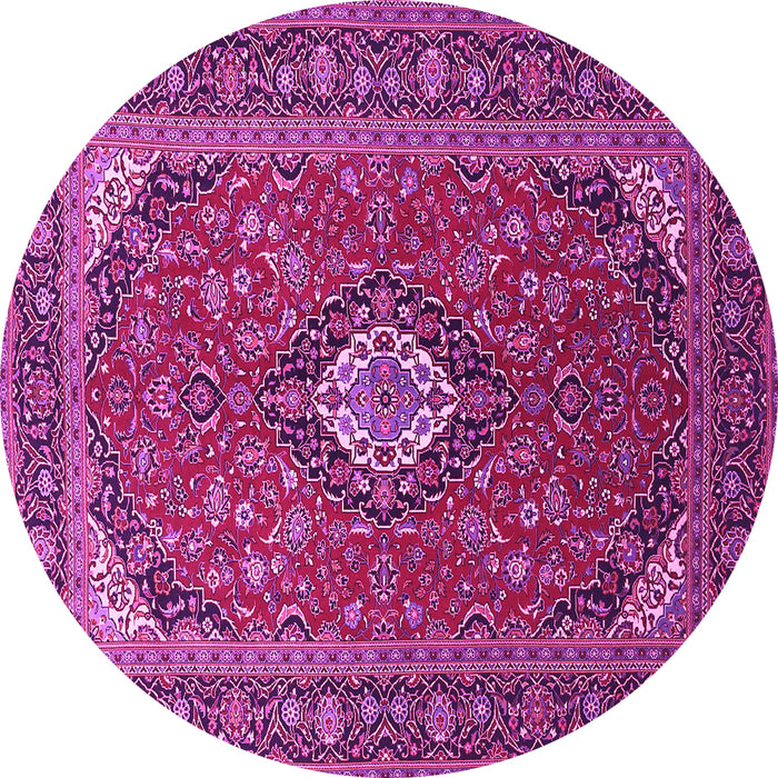Round Machine Washable Medallion Pink Traditional Rug, wshtr1157pnk