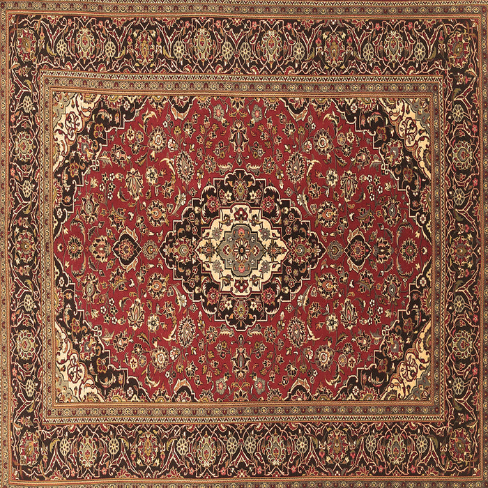 Square Machine Washable Medallion Brown Traditional Rug, wshtr1157brn