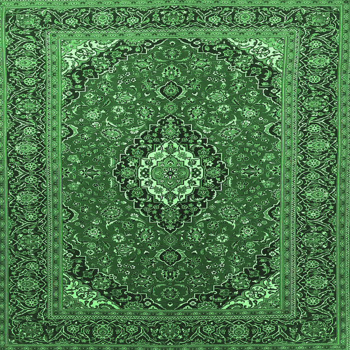 Square Machine Washable Medallion Emerald Green Traditional Area Rugs, wshtr1157emgrn