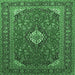 Square Machine Washable Medallion Emerald Green Traditional Area Rugs, wshtr1157emgrn