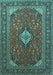 Machine Washable Medallion Turquoise Traditional Area Rugs, wshtr1157turq