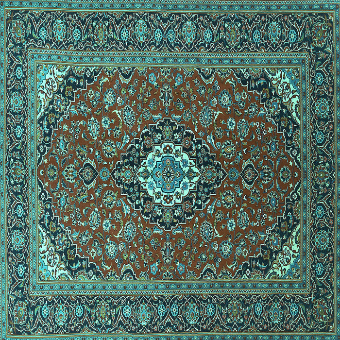 Square Machine Washable Medallion Turquoise Traditional Area Rugs, wshtr1157turq