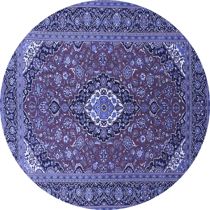 Round Machine Washable Medallion Blue Traditional Rug, wshtr1157blu