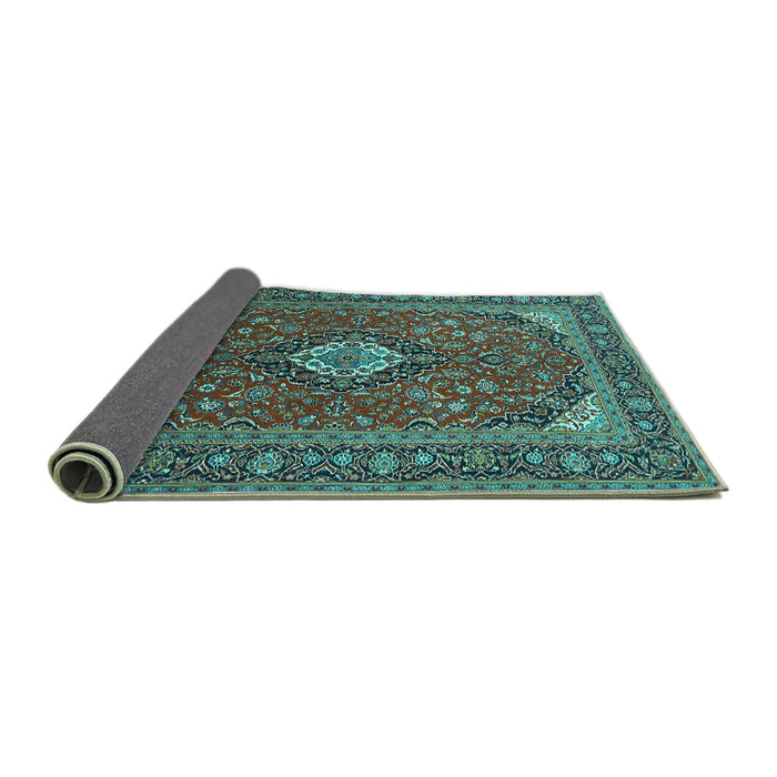 Sideview of Medallion Turquoise Traditional Rug, tr1157turq