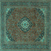 Square Medallion Turquoise Traditional Rug, tr1158turq