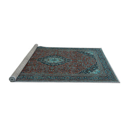Sideview of Machine Washable Medallion Light Blue Traditional Rug, wshtr1158lblu