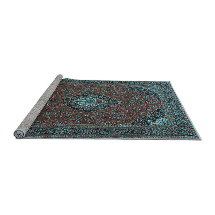 Sideview of Machine Washable Medallion Light Blue Traditional Rug, wshtr1158lblu